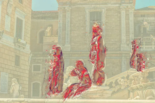 Famous fountain of shame on baroque Piazza Pretoria, Palermo, Sicily — Stock Photo, Image