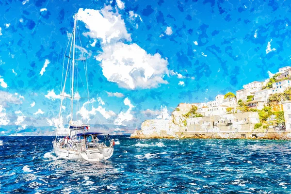 Ostrov Hydra v letním dni v Řecku. — Stock fotografie