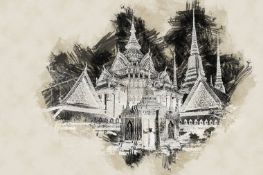 Güzel dekore edilmiş pagodadan gece Wat Pho Tapınağı.