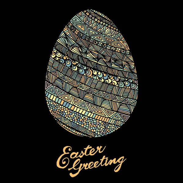 Huevo de Pascua tarjeta ilustración colorido dibujado a mano — Vector de stock