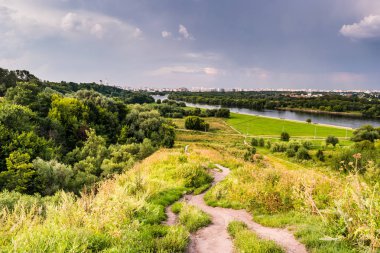 Yolu bir tepede kır çiçekleri ile
