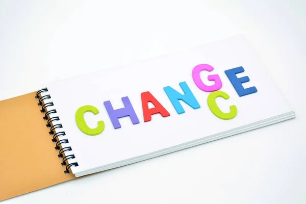 the words, chance and change, written in wooden letters, in a notebook