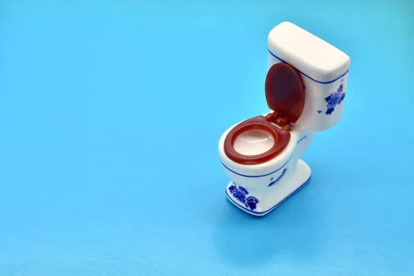 Minyatür Dekore Edilmiş Tuvalet Beyaz Turkuaz Mavi Arka Plan — Stok fotoğraf