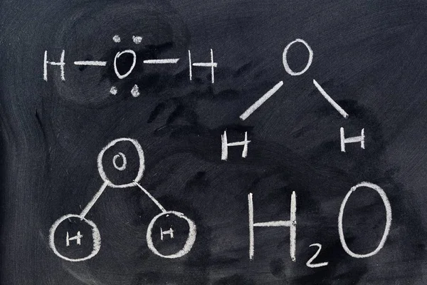 Different Formulas Water Molecule Written Chalk Blackboard — 스톡 사진