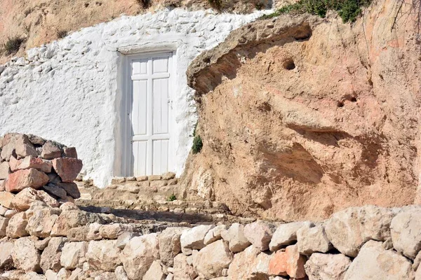 Entrance Door Cave House Painted White — Stockfoto