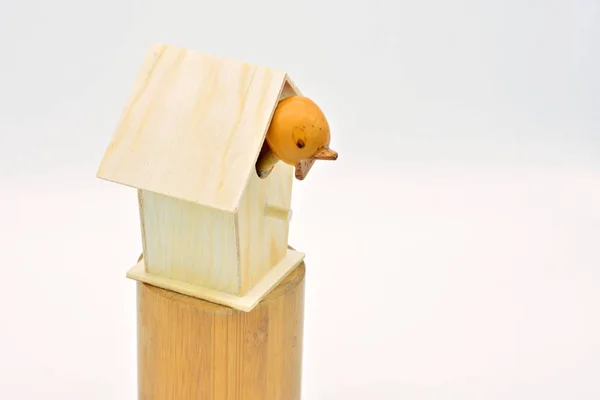 Malý Dřevěný Domek Ptačí Hlavou Vyčnívající — Stock fotografie