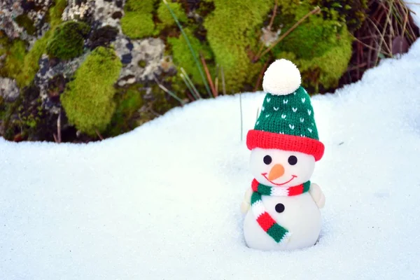 Cloth Cotton Snowman Natural Snow — Stock Photo, Image