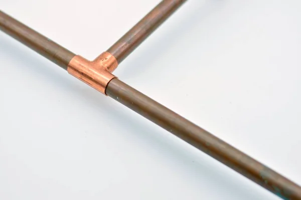 Three copper pipes joined in a copper tee