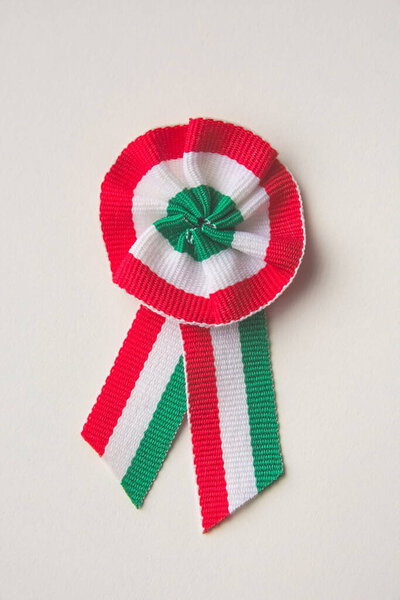 Red White Green Hungarian Cockade on White Background Closeup