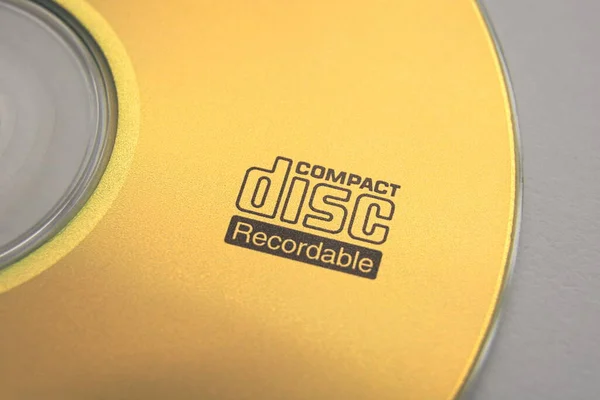 Ouro Com Disco Compacto Gravável Logo Closeup — Fotografia de Stock