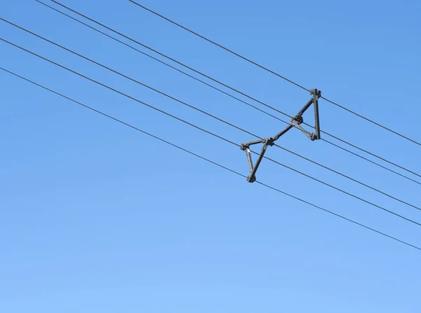 Black Aerial Electric Cable Spacer Clear Blue Sky — Stock fotografie