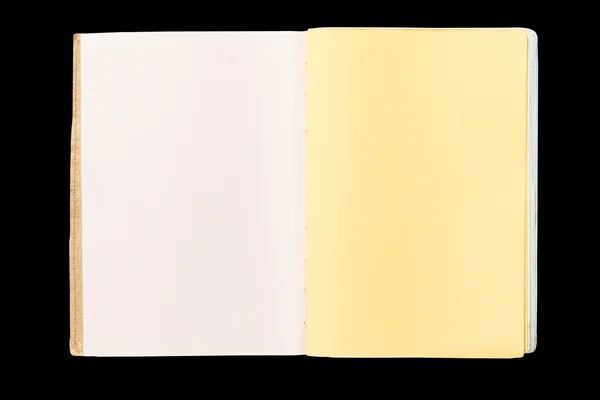 Empty opened notebook on black background. — Stock Photo, Image