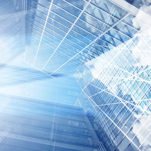 Edificio moderno in vetro alto con cielo blu e nuvola alla luce del giorno — Foto Stock