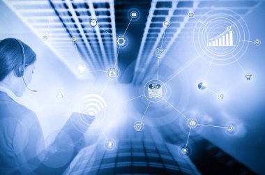 Dokunmatik ekran cep telefon iş simgesi ve technolog görüntülemek için