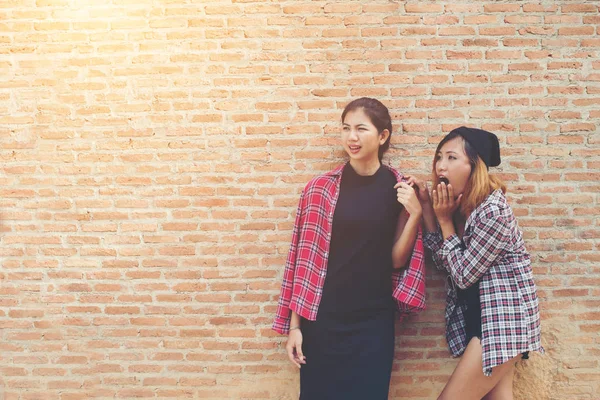 Primer plano retrato de dos bastante hipster dos novias sonrisa , —  Fotos de Stock