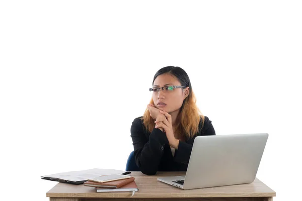 Mulher de negócios trabalhando no computador isolado no fundo branco . — Fotografia de Stock