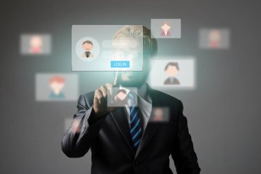 Dizüstü bilgisayar teknolojisi insanların ağ ve c ile dokunmadan işadamı