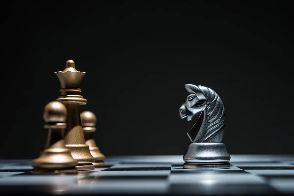 Shot of a chess board silver horse moving. — Stock Photo, Image