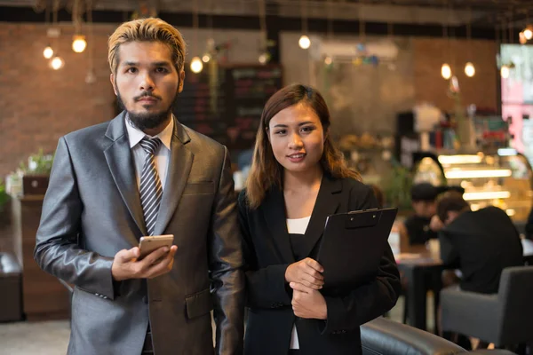 Business Team Working Coffee Shop Team Working Cafe — Stock Photo, Image