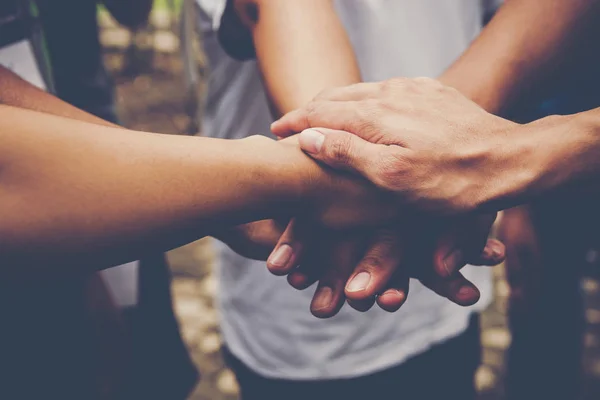 Trabajo Equipo Negocios Une Las Manos Concepto Trabajo Equipo Empresarial — Foto de Stock