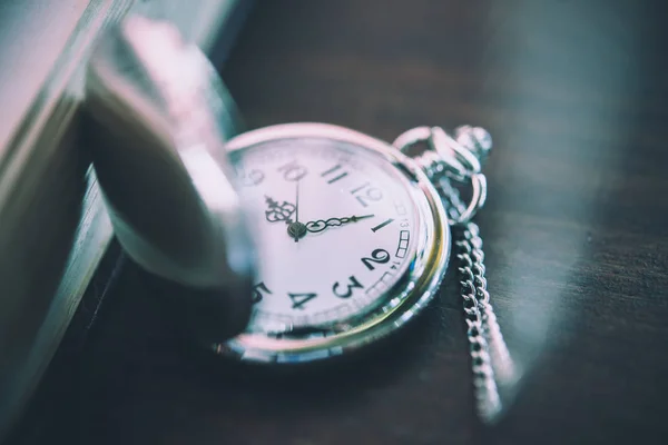 Vintage Pocket Watch Symbols Time Copy Space — Stock Photo, Image