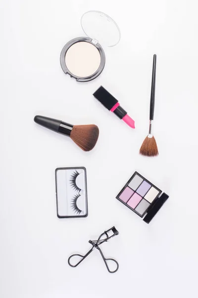 Vista Dall Alto Una Collezione Prodotti Cosmetici Bellezza Disposti Intorno — Foto Stock