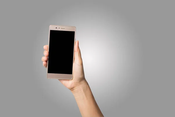 Крупним Планом Жіночі Руки Друкуються Мобільному Телефоні Ізольовані Білому Тлі — стокове фото