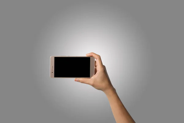 Închideți Mâinile Femeii Tastând Telefonul Mobil Izolat Fundal Alb — Fotografie, imagine de stoc