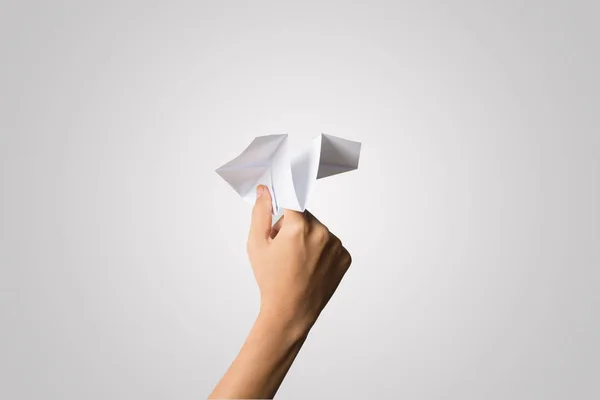 Woman Hand Dart Paper Airplane Isolated White Background — Stock Photo, Image