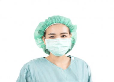 Beyaz izole kadın ameliyattan doktor portresi