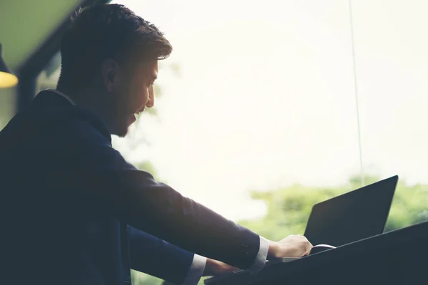 Young Businessman Working Laptop Office Working People Concept — Stock Photo, Image