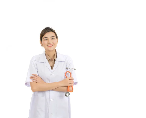 Portrait Femme Médecin Isolé Sur Blanc — Photo