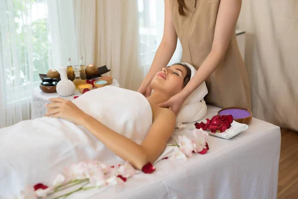 Traditional oriental massage therapy and beauty treatments. Young beautiful have massage woman in spa salon.