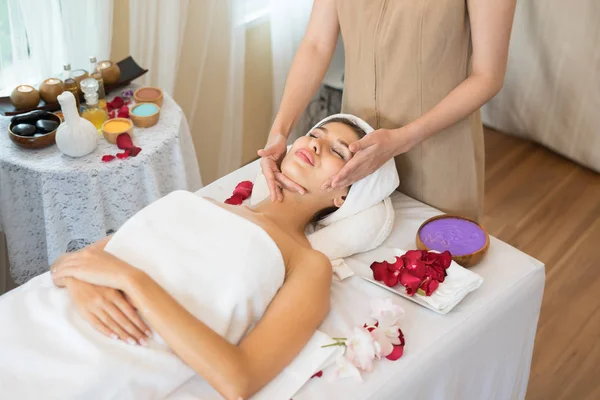 Traditional oriental massage therapy and beauty treatments. Young beautiful have massage woman in spa salon.