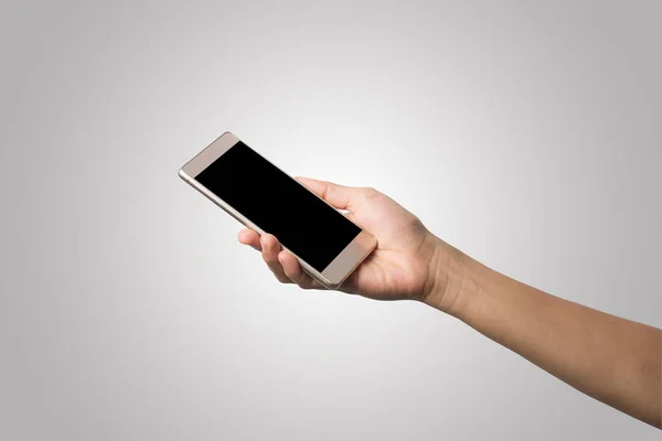 Mulher Mão Segurando Tela Branco Telefone Inteligente Espaço Para Cópia — Fotografia de Stock