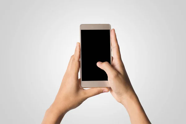Femeie Mână Care Deține Ecran Gol Telefon Inteligent Copiaţi Spaţiul — Fotografie, imagine de stoc
