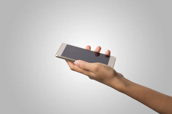 Frau Hält Smartphone Bildschirm Leer Kopierraum Hand Hält Smartphone Isoliert — Stockfoto