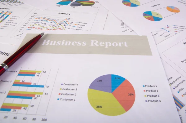 Business Report Graphs Charts Business Reports Pile Documents Business Concept — Stock Photo, Image