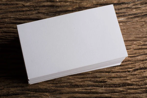 Blank White Business Card Presentation Corporate Identity Wood Background — Stock Photo, Image