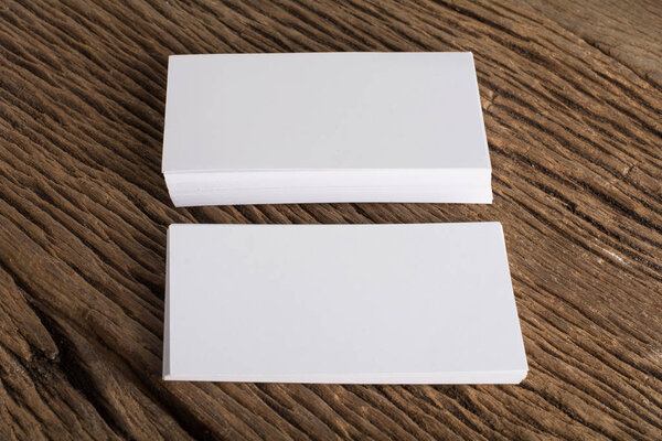 Blank white Business card presentation of Corporate identity on wood background