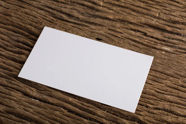 Blank White Business Card Presentation Corporate Identity Wood Background — Stock Photo, Image