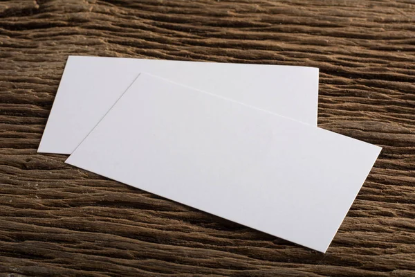 Blank White Business Card Presentation Corporate Identity Wood Background — Stock Photo, Image