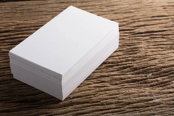 Blank White Business Card Presentation Corporate Identity Wood Background — Stock Photo, Image