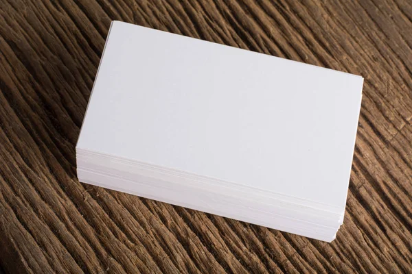 Blank White Business Card Presentation Corporate Identity Wood Background — Stock Photo, Image