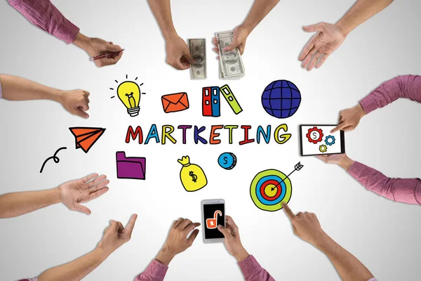 Digitale Marketing Concept Mensen Uit Het Bedrijfsleven Ontmoeting Met Doodle — Stockfoto