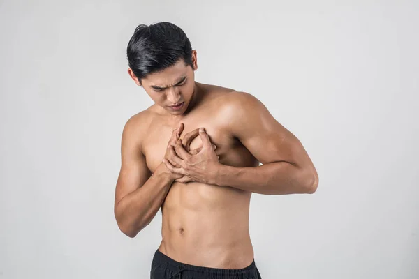 Young Man Has Heart Attack Isolated White Background — Stock Photo, Image