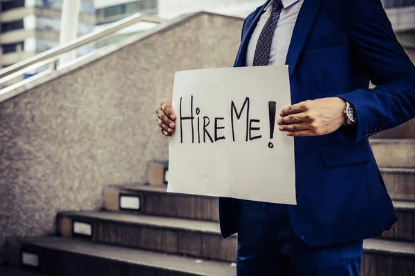 Unemployed Man Desperately Looking Job Holding Need Job Sign — Stock Photo, Image