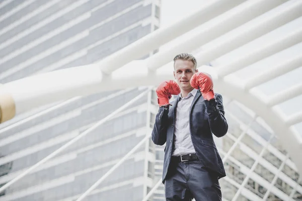 ボクシング グローブで実業家の肖像画 — ストック写真