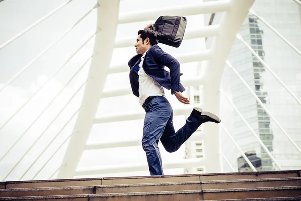 Young Businessman Briefcase Running City Street Hurry Work — Stock Photo, Image