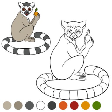 Color Me: lemur. Küçük şirin lemur meyve ile.